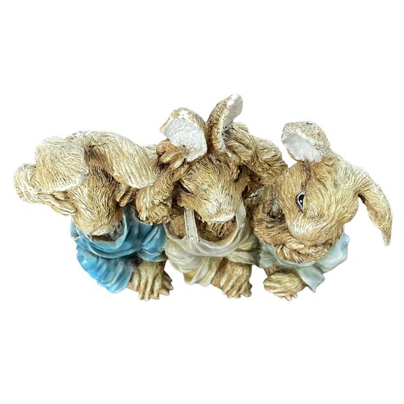 Chrisdon Three Bunnies See No Evil Hear No Evil Speak No Evil Rabbit Figure - Picture 6 of 16
